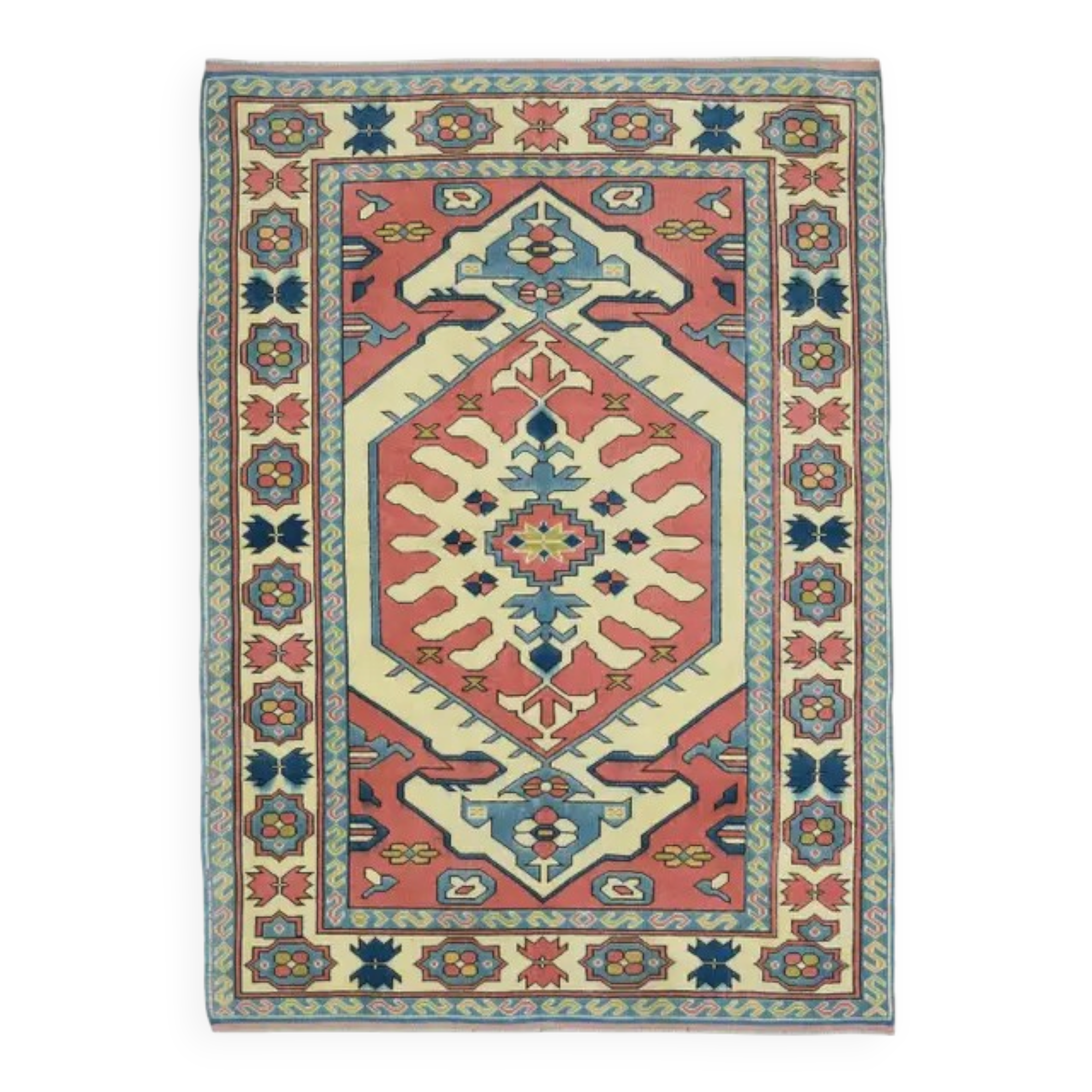 1970s Vintage Turkish Oushak Handmade Wool Cotton Pink Area Rug 162x226