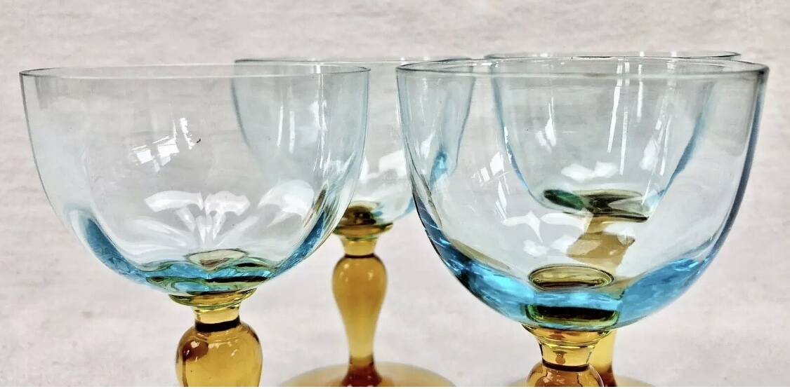 4 old two-tone George Sand wine glasses
