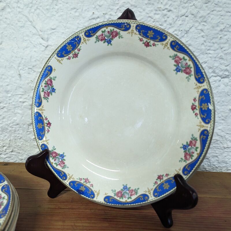 6 plates Moulin des loups & Hamage - blue & gold border