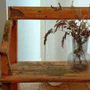Large antique church bench 268 cm - Unique piece with flaking patina
