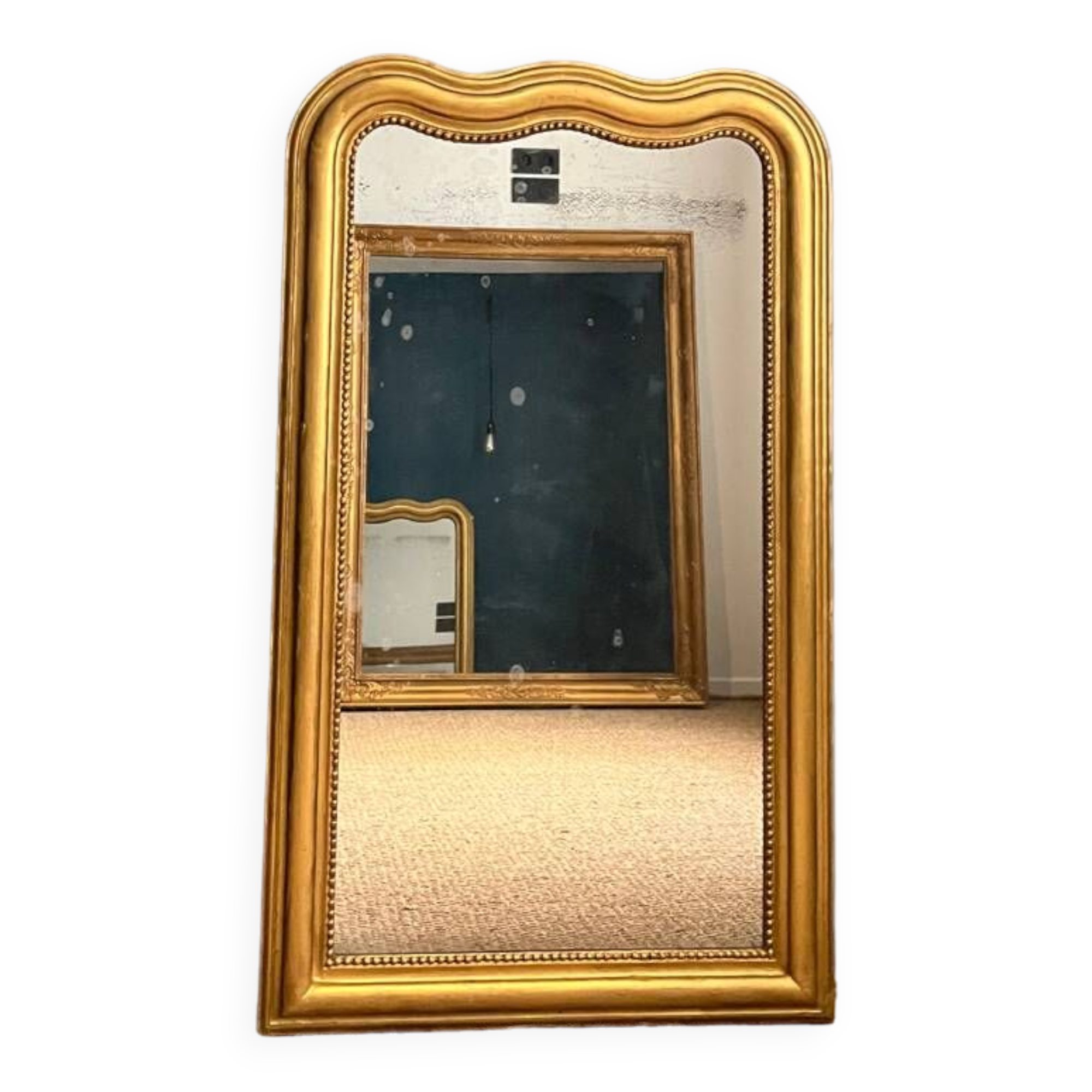 Louis-Philippe mirror 126.5cm/75.5cm gendarme hat shape, mercury glass