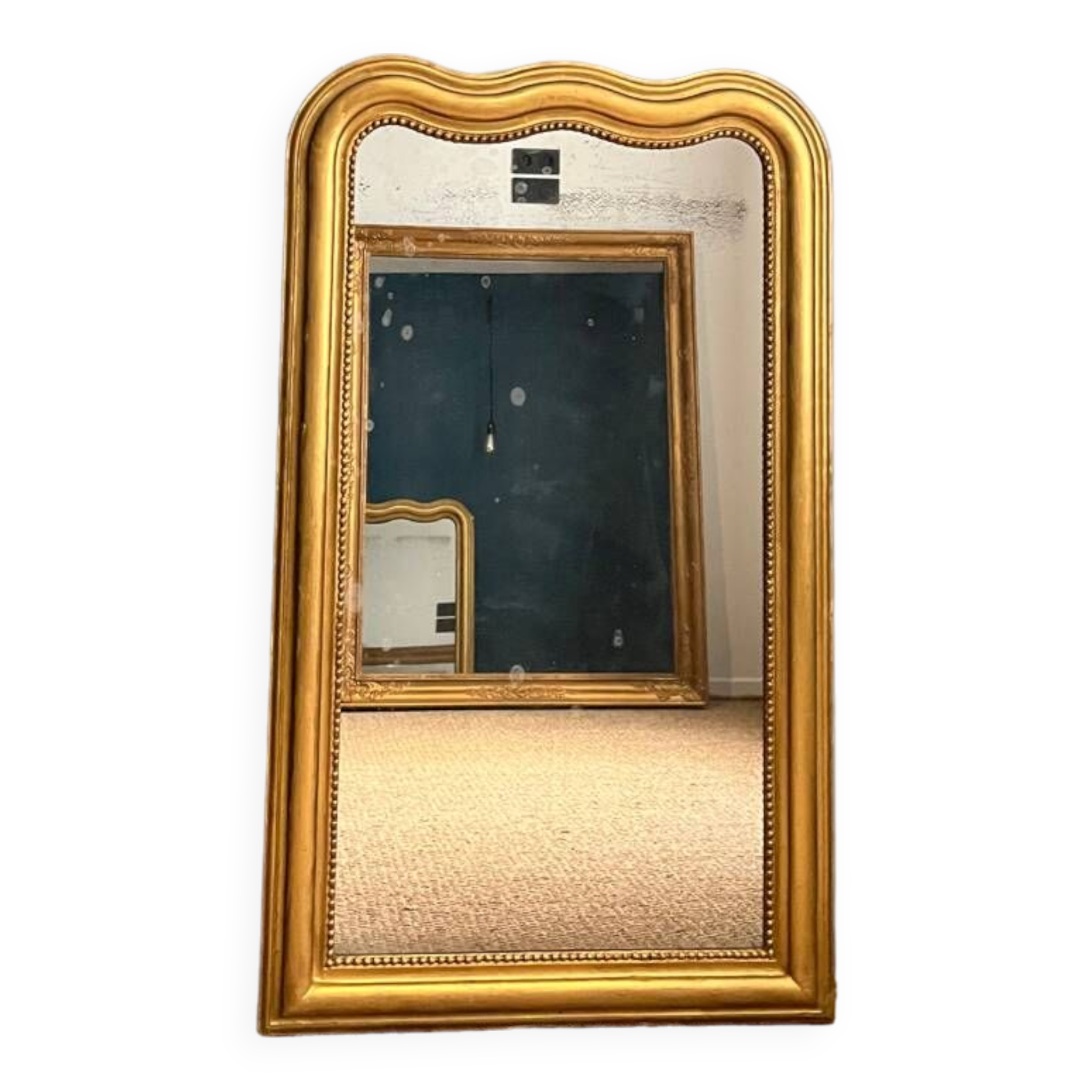 Miroir Louis-Philippe 126,5cm/75,5cm forme chapeau de gendarme, glace au mercure