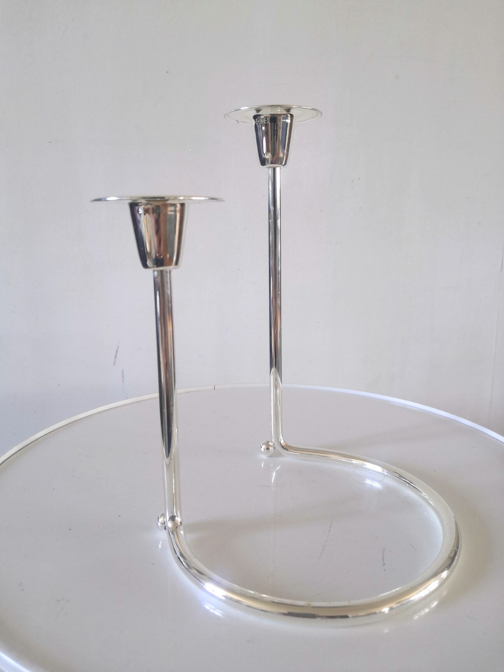 Double candle holder BMF silver metal design 70s