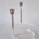 Double candle holder BMF silver metal design 70s