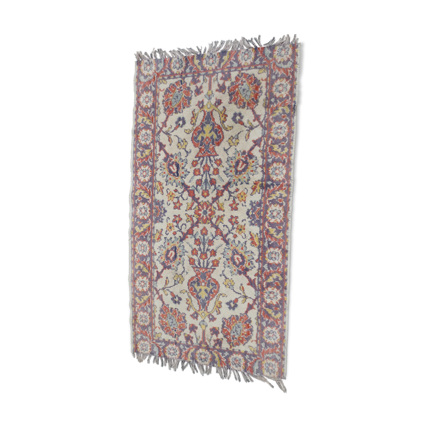 Old small wool carpet / oriental decoration sand blue / red 130x63cm