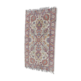 Old small wool carpet / oriental decoration sand blue / red 130x63cm