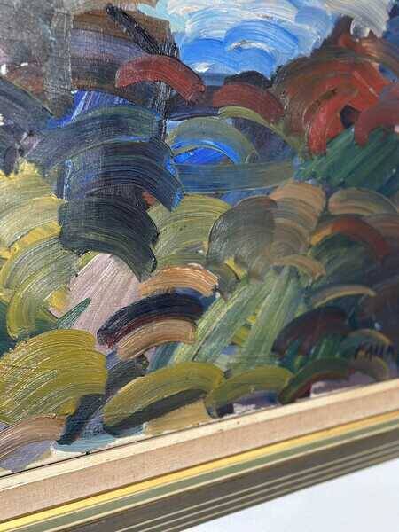 Original mid-century Swedish oil on canvas – “Scene” by Gösta Falck – vintage & framed – 73 × 64 cm