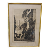 Old orientalist engraving signed