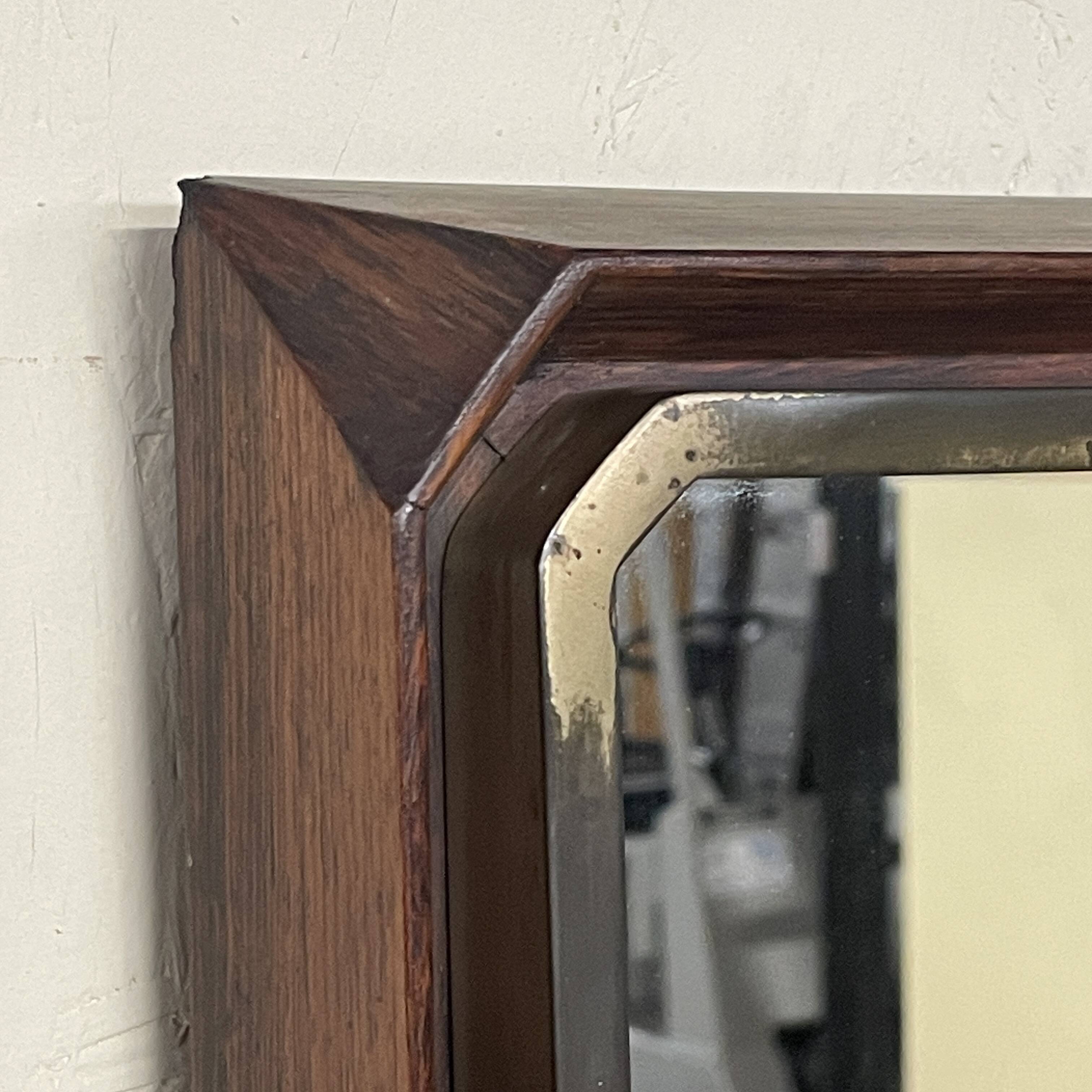 Specchio da parete rettangolare degli anni '50 in legno e ottone