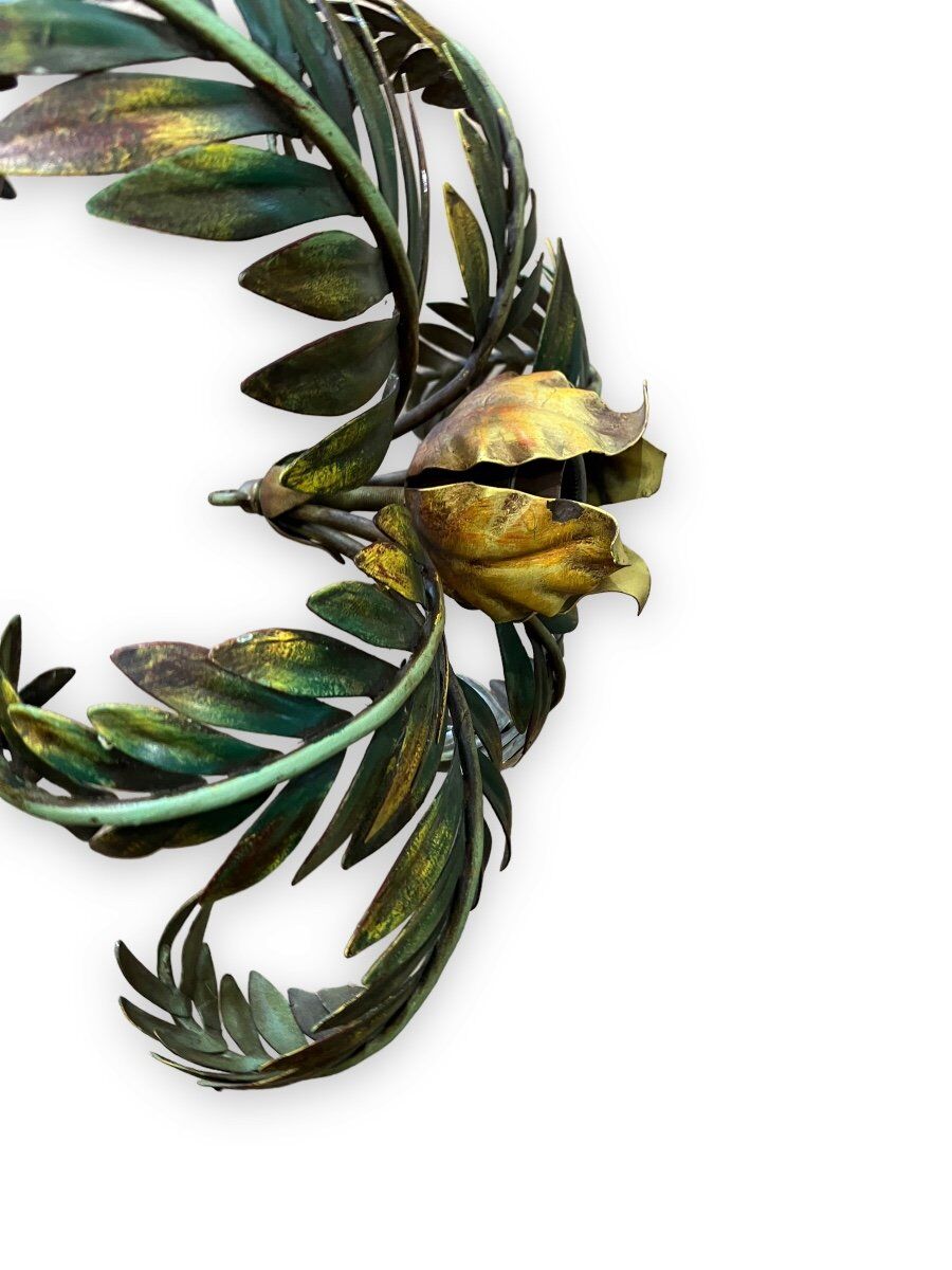 Palm leaf chandelier in painted sheet metal, 1970s