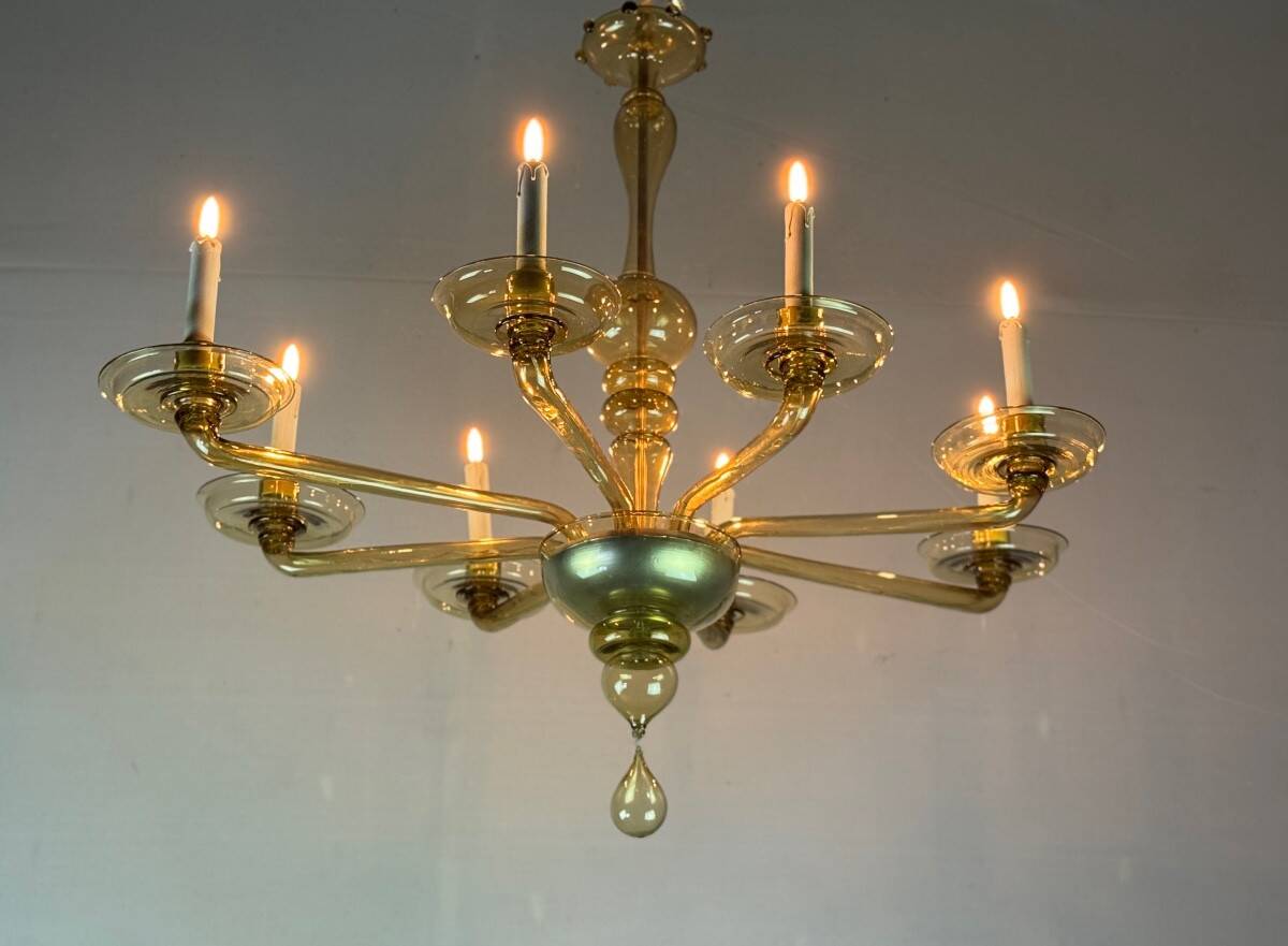 Venetian chandelier in golden Murano glass, Venini circa 1920