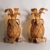 Paire d’ appliques « ananas » en rotin