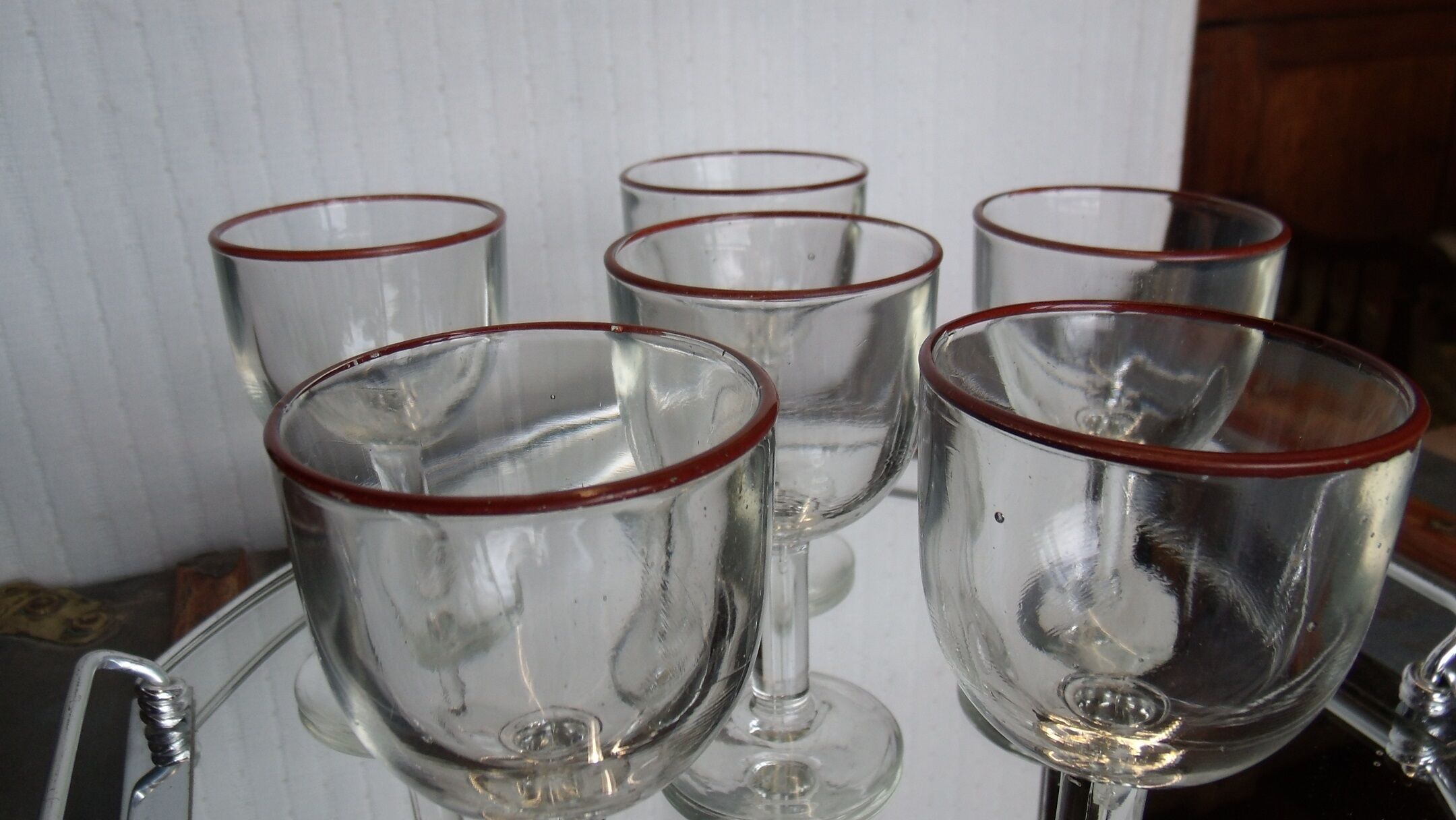 Lot of 6 old Bistro nineteenth ball glasses thick blown