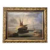 Huile sur toile XIXe siècle, La Marée Basse, Marine encadrée