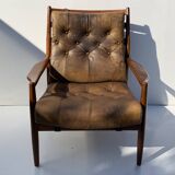 Vintage Leather Armchair “Läckö high” INGEMAR THILLMARK, OPE Möbler, 1965s