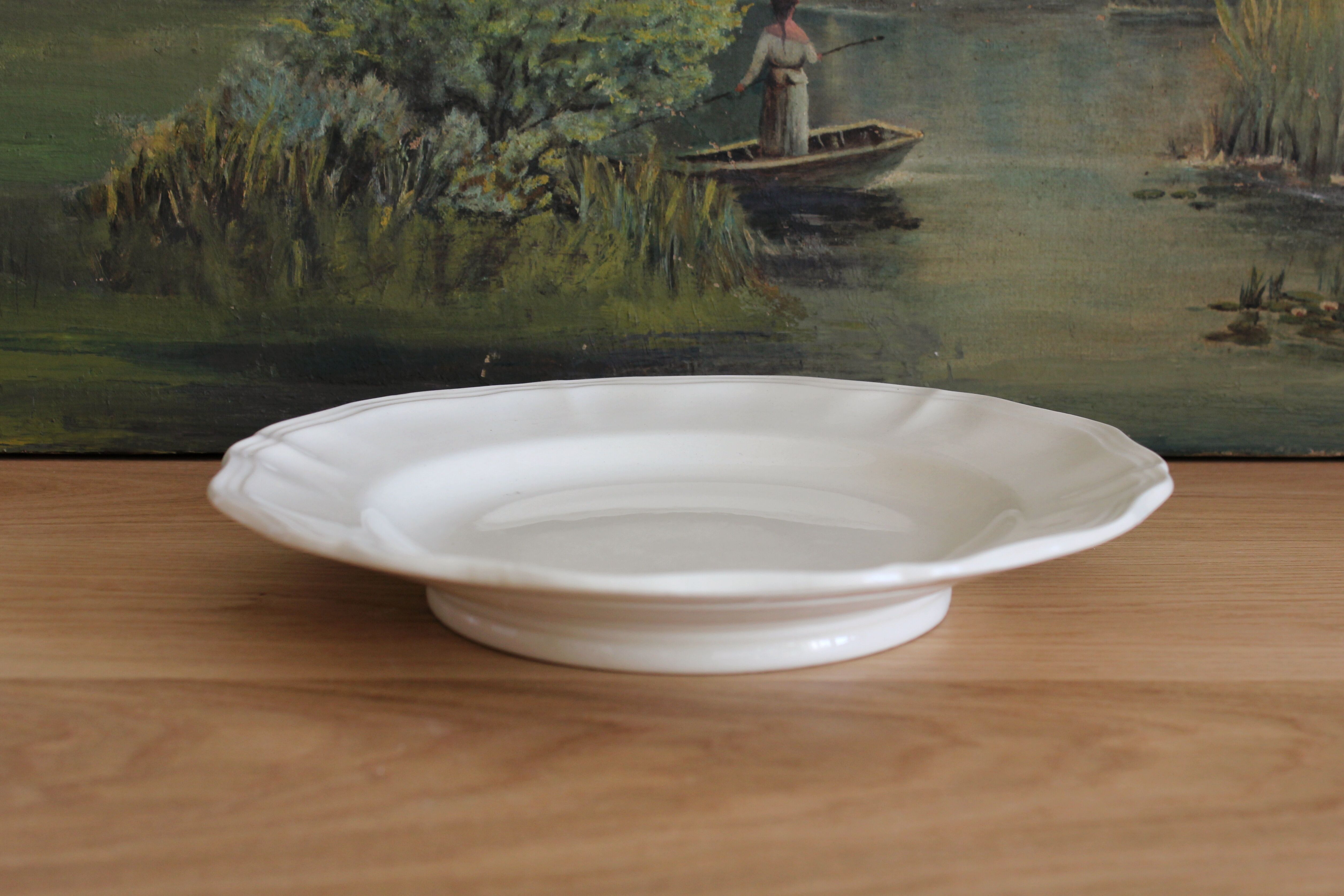 Compotier or plate on foot in ivory earthenware Sarreguemines