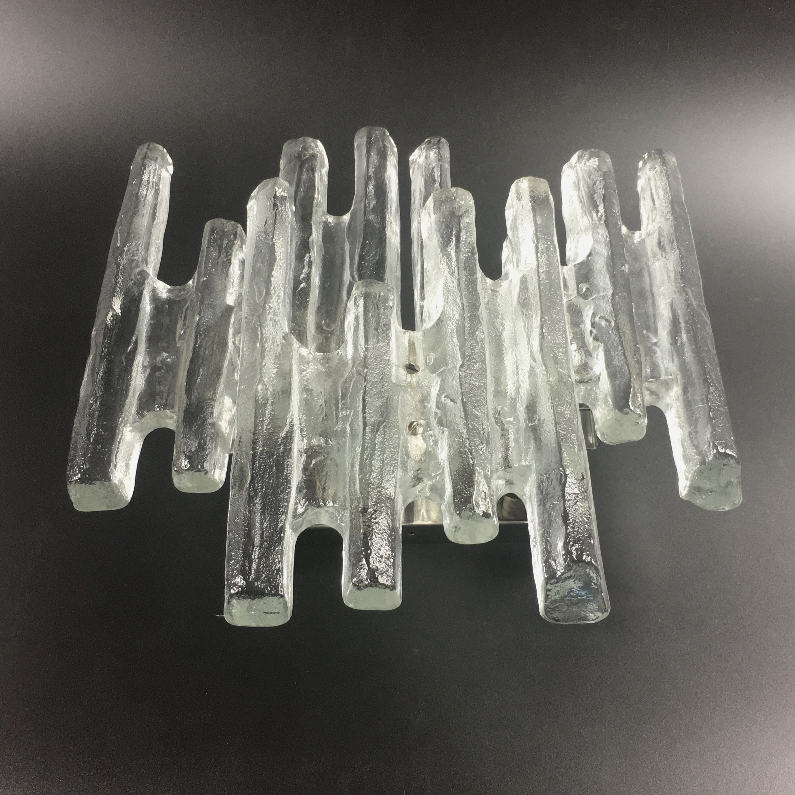 Hollywood regency ice glass sconce by J. T. Kalmar for Kalmar Franken, 1960s