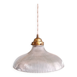 Suspension Holophane in ribbed transparent glass, 1930s