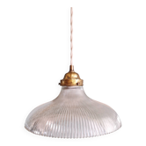 Suspension Holophane in ribbed transparent glass, 1930s