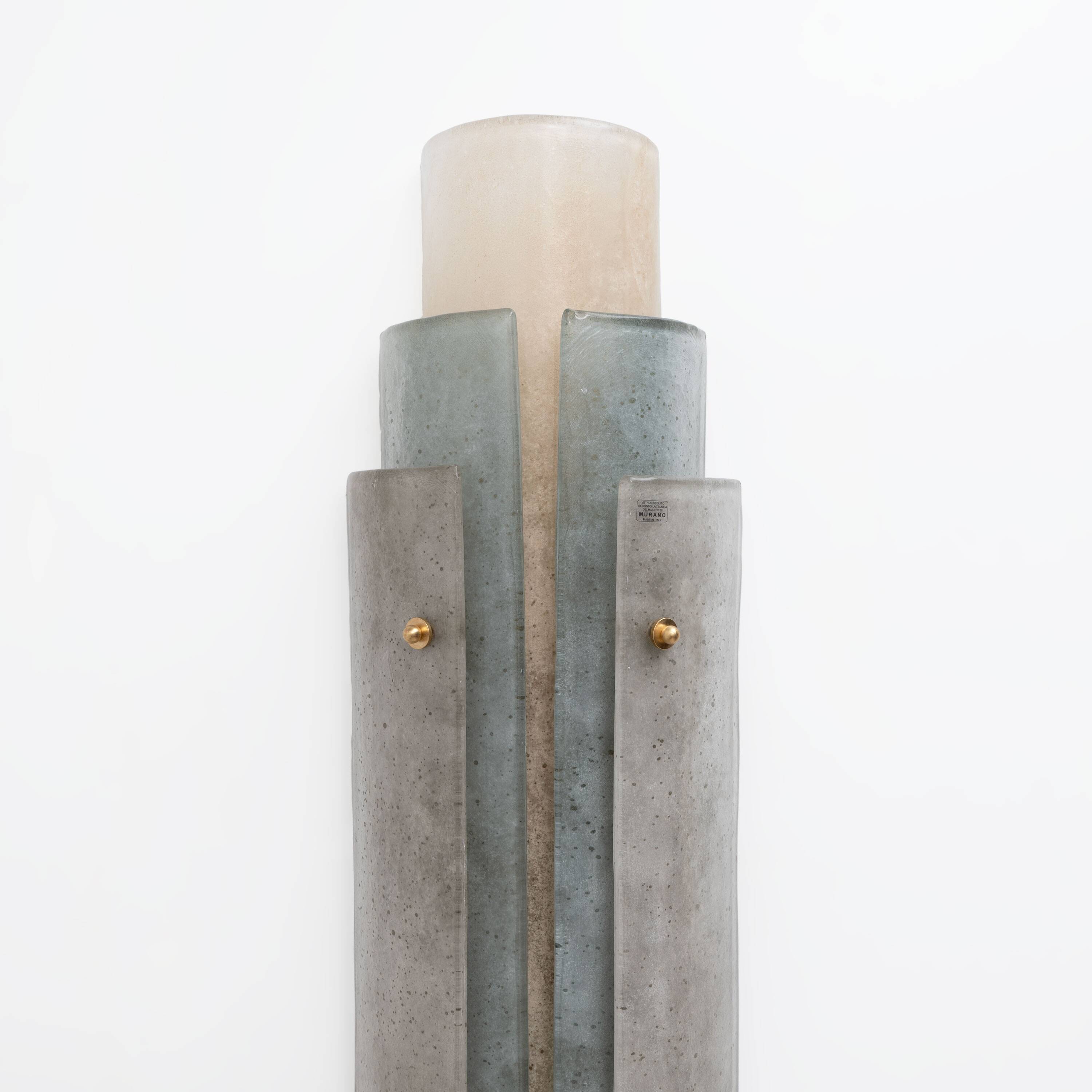 Pair of Murano Scavo Glass Wall Lamps with Brass Details