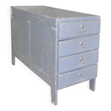 Commode vintage grise en pin peint, années 1950, style industriel, 4 tiroirs