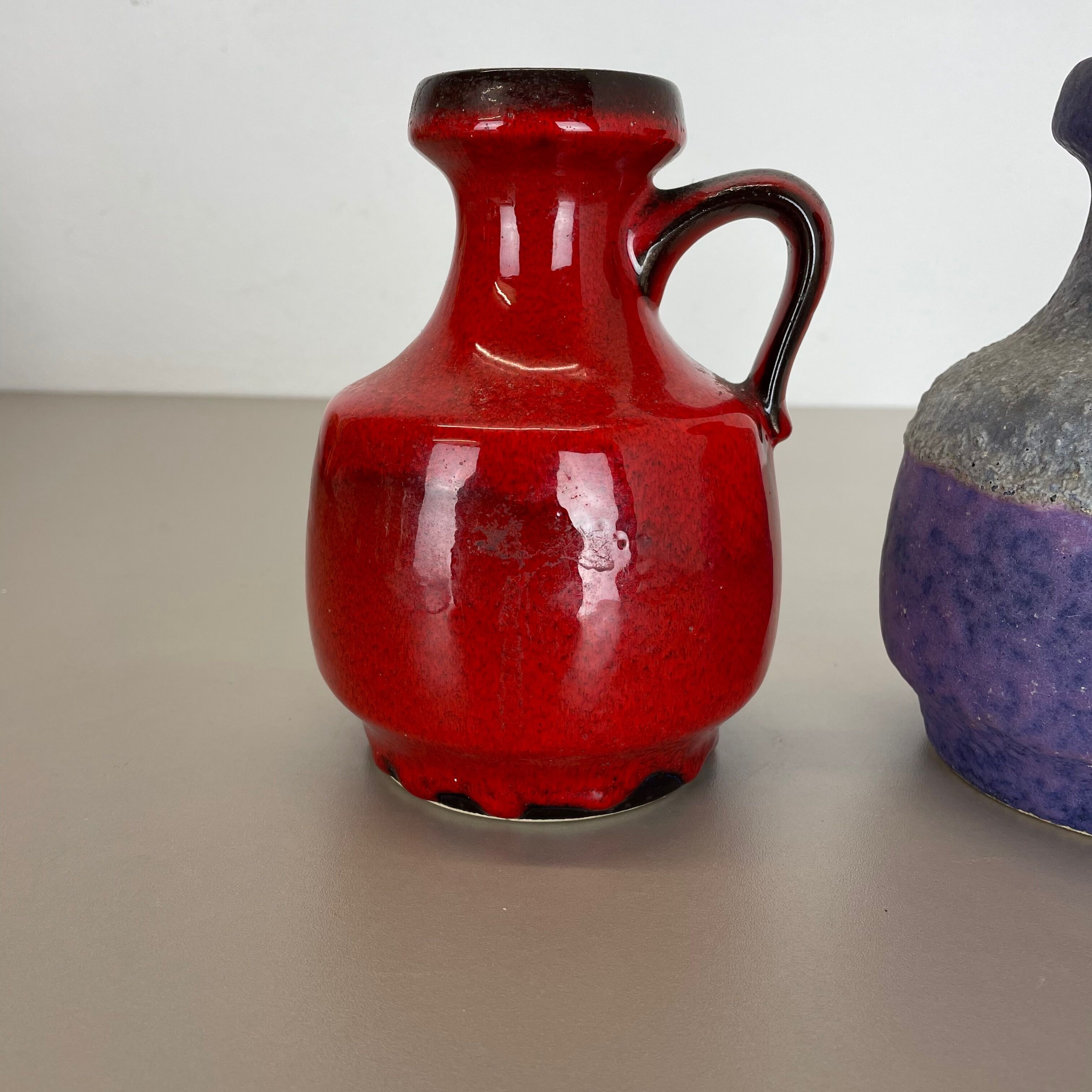 Set of Two Pottery Fat Lava Vases "Purple-Red" by Jopeko, Germany, 1970s
