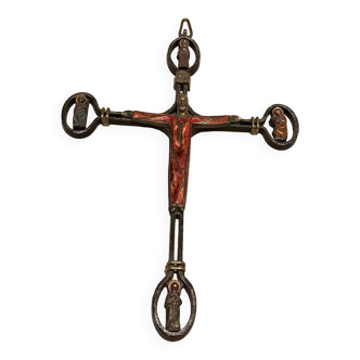 Crucifix croix fer forgé bronze émaillé artisanal