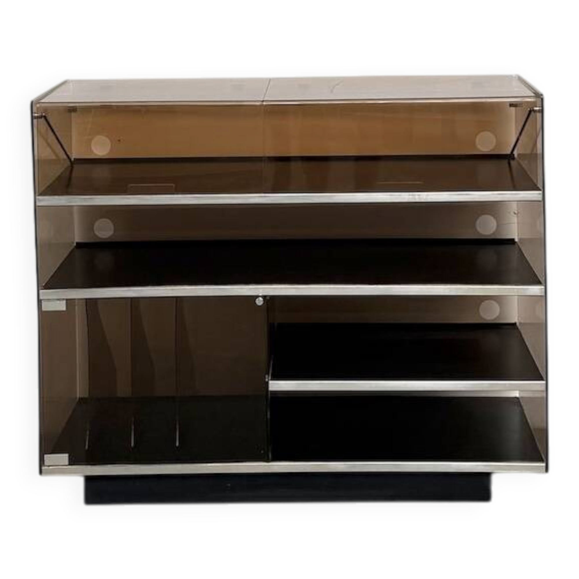 Hi-Fi furniture in smoked plexiglass and aluminium, Eric Maville