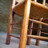 Set of 4 straw-covered brutalist chairs by George Robert