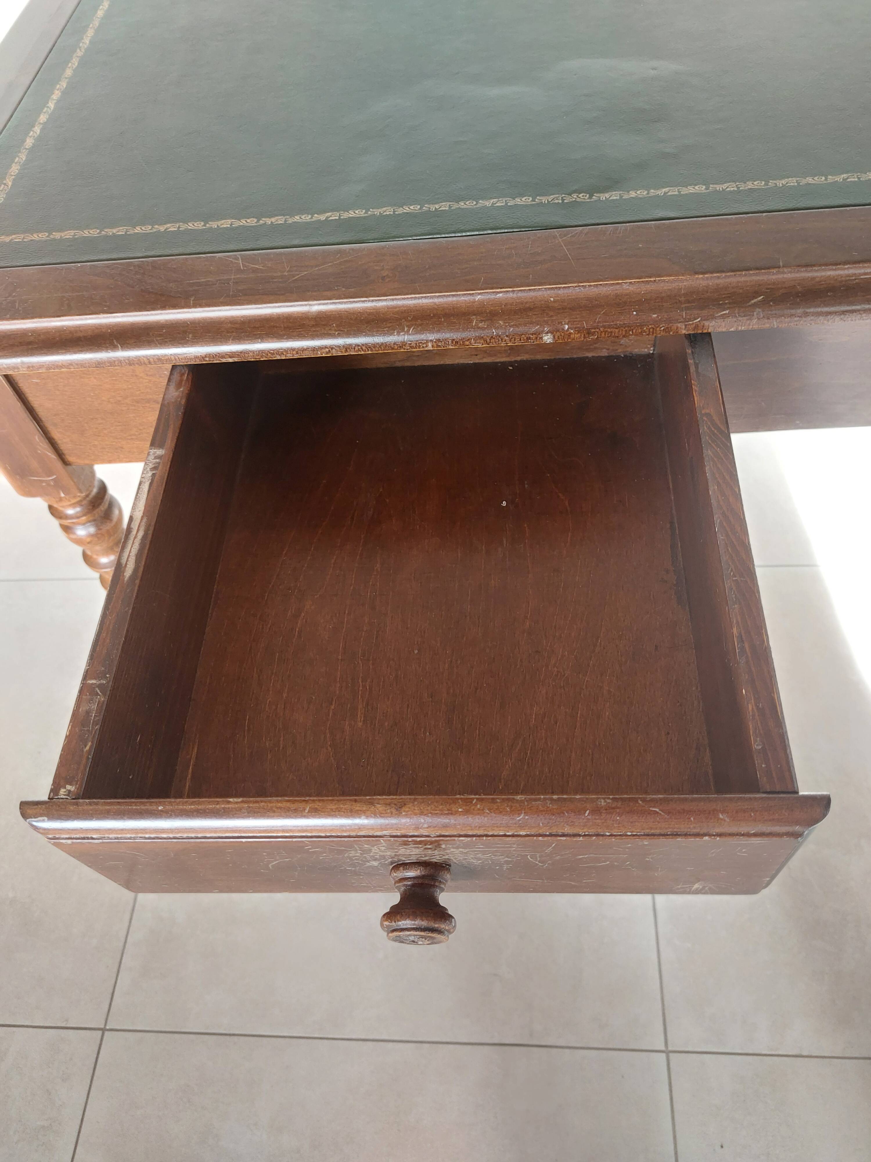 wooden desk, green leather top