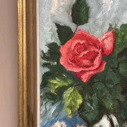 Original Swedish Oil on Canvas– “Still Life with Pink Rose” by Jacques Lalande – Vintage & Framed – 36 × 45 cm (14.1" × 17.7")