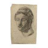 Antique academic drawing by Berger dit Lheureux Biloul charcoal 20th century