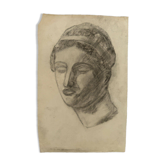 Antique academic drawing by Berger dit Lheureux Biloul charcoal 20th century