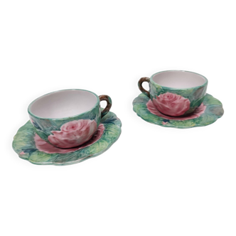 Pair of Vintage Earthenware Tea /Coffee Cups with Floral Motifs by Zaccagnini