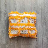 Coussin marocain berbère en coton jaune et blanc fait main 45 x 50 cm