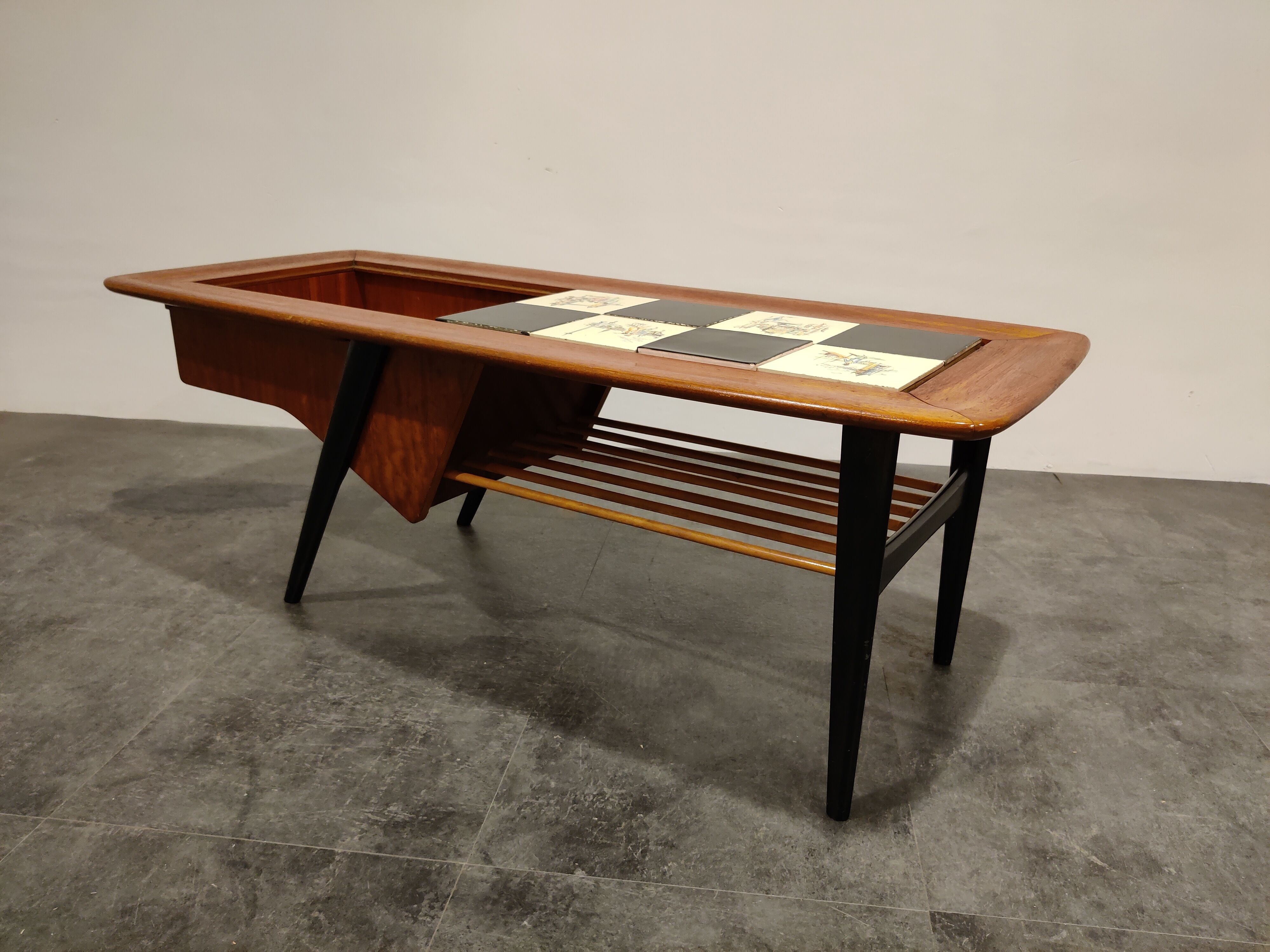 Vintage hidden bar coffee table by Alfred Hendrickx for Belfom, 1950s