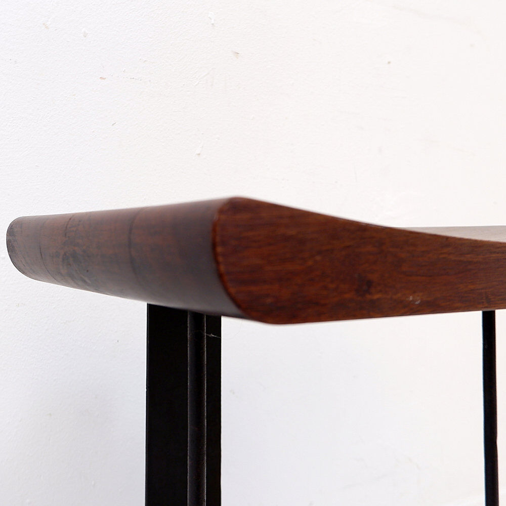 Vintage wooden and metal stool in the style of the "T" model by Pierre Chareau.
