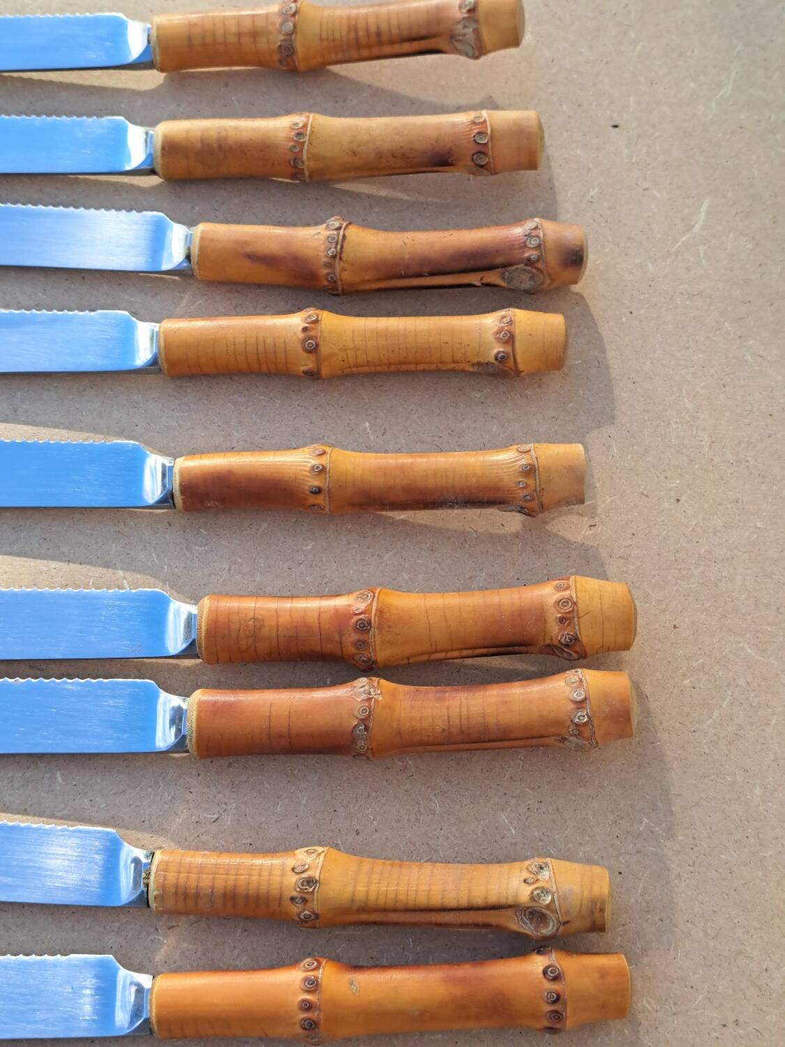 9 vintage bamboo handle knives
