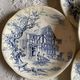 7 flat plates in earthenware by gien ludlow blue hunting decor year 70