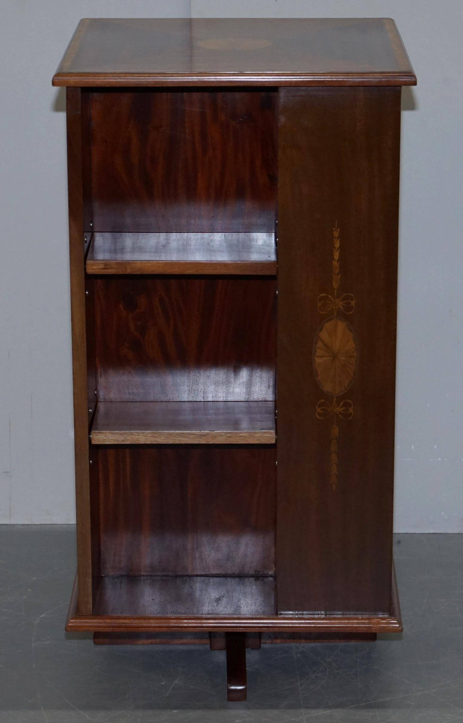 Edwardian burr walnut revolving bookcase with Sheraton inlays circa 1900