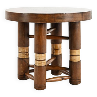 Attributed to Charles Dudouyt, Side Table In Solid Oak And Cannage. C.1940