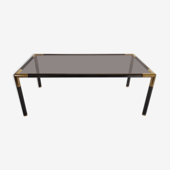 Vintage coffee table in gold metal rifle stone and smoked glass from the 70s
