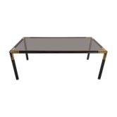 Vintage coffee table in gold metal rifle stone and smoked glass from the 70s