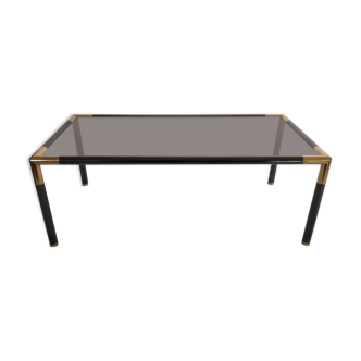 Vintage coffee table in gold metal rifle stone and smoked glass from the 70s