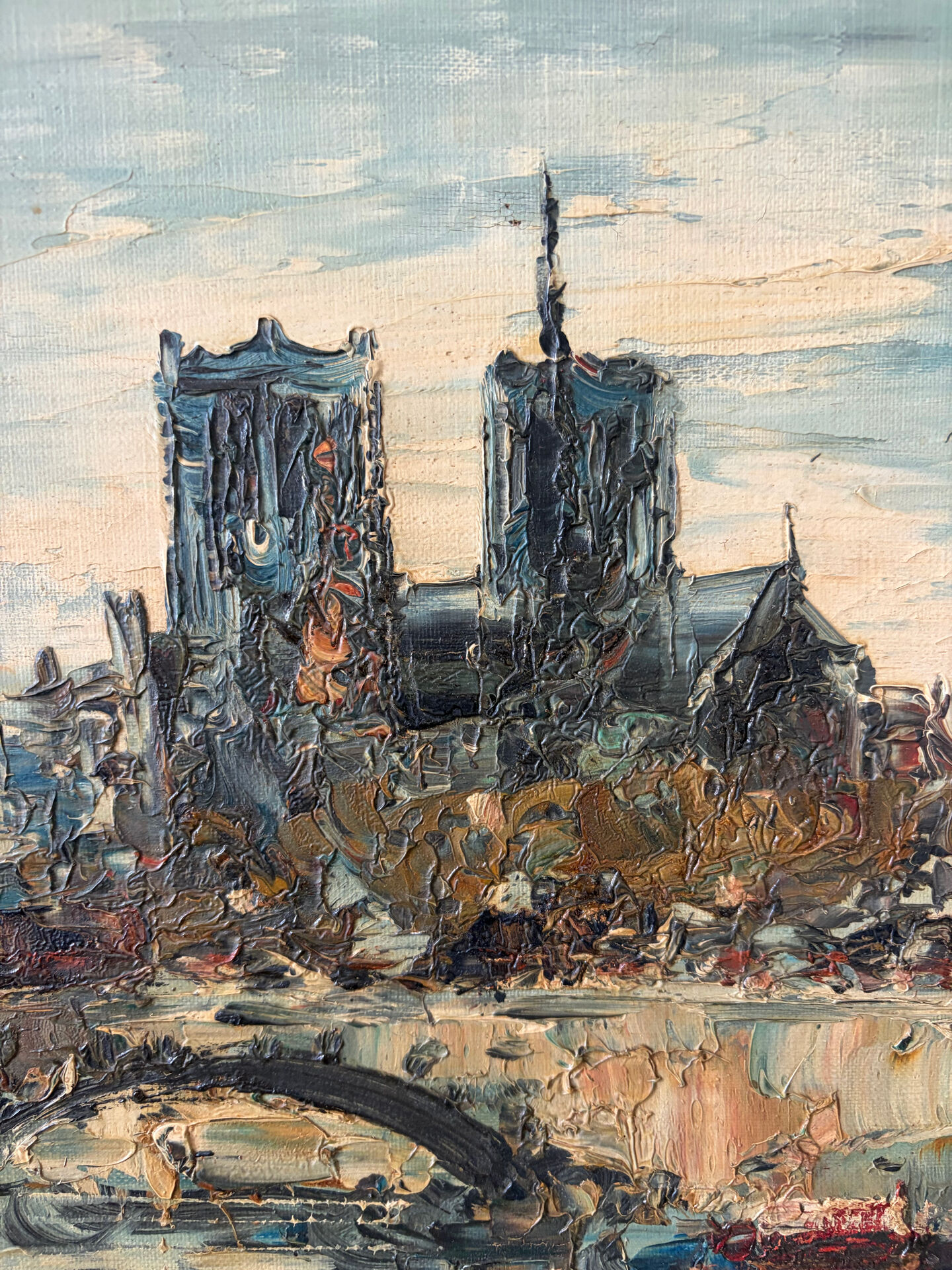 Seine and Notre Dame de Paris, knife painting.