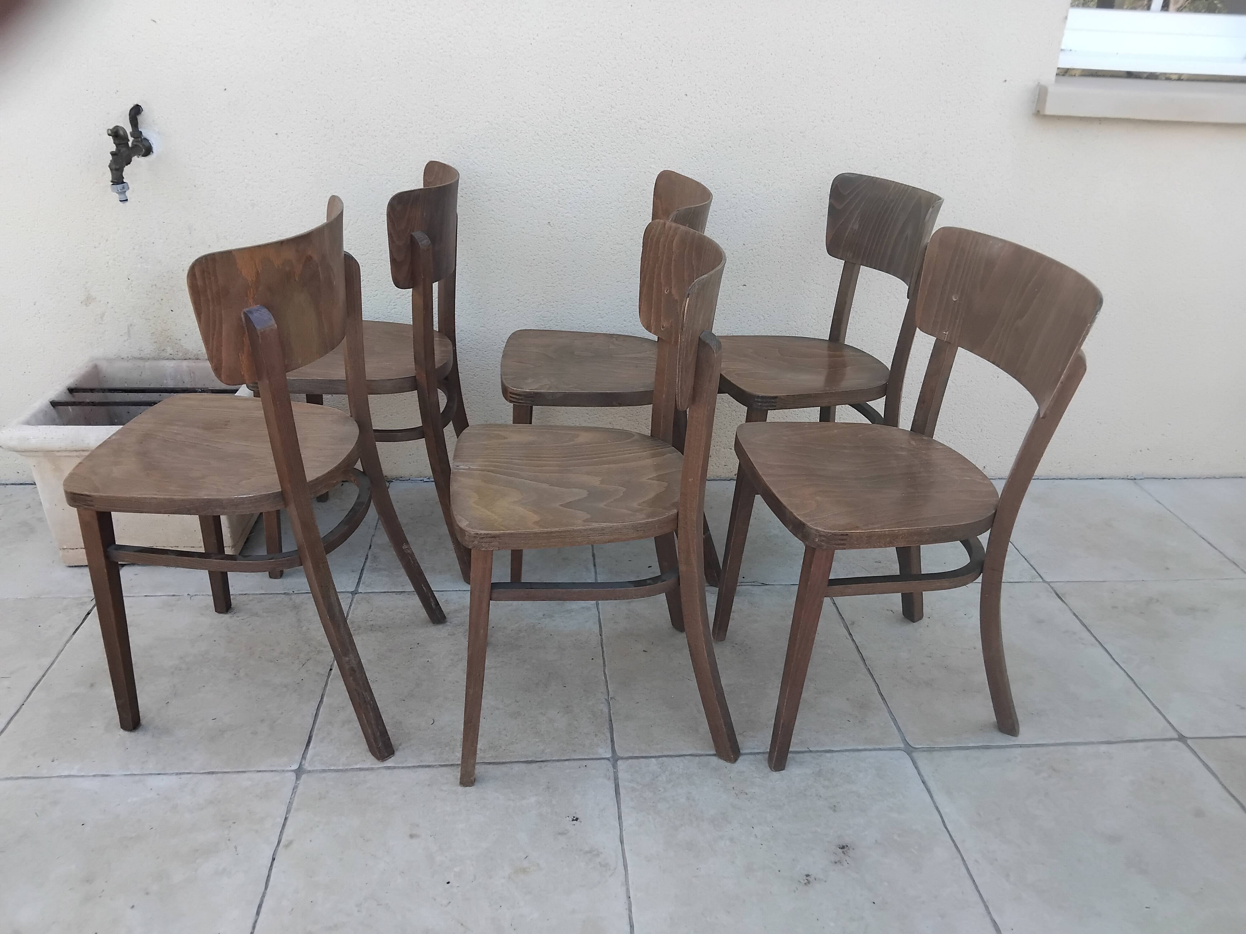 6 chaises bistrot thonet czechoslovakia vintage année 50