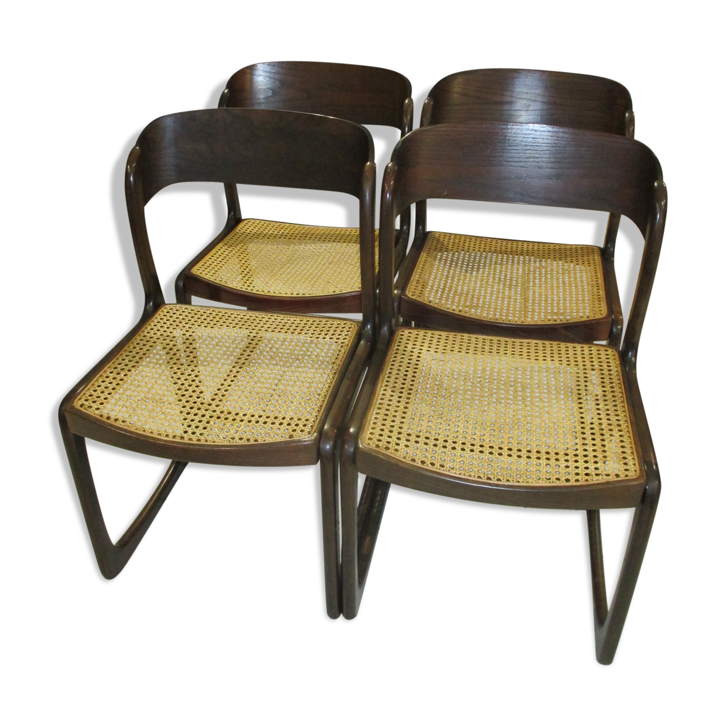 Set of 4 Baumann canned chairs model sled 1970