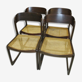 Set of 4 Baumann canned chairs model sled 1970