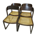 Set of 4 Baumann canned chairs model sled 1970