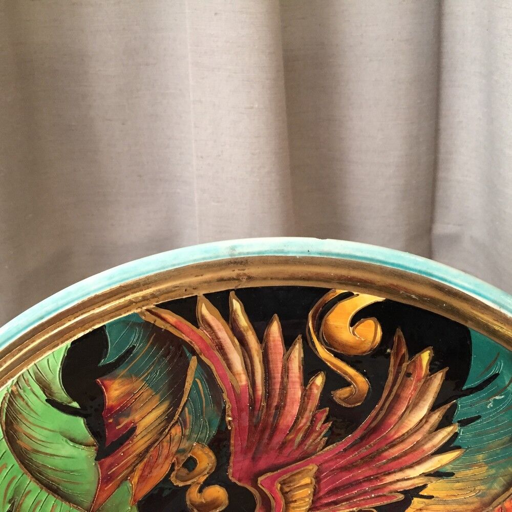 Fruit cup in vintage vallauris ceramic parrot foliage